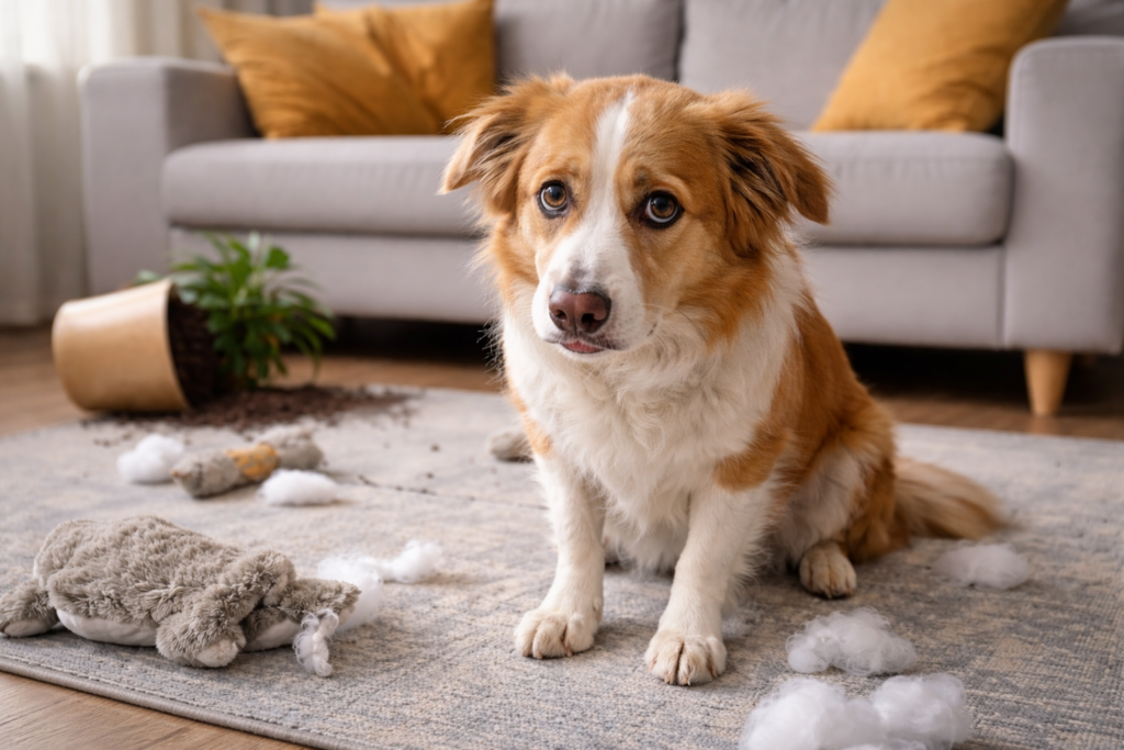 Dog showing signs of stress at home